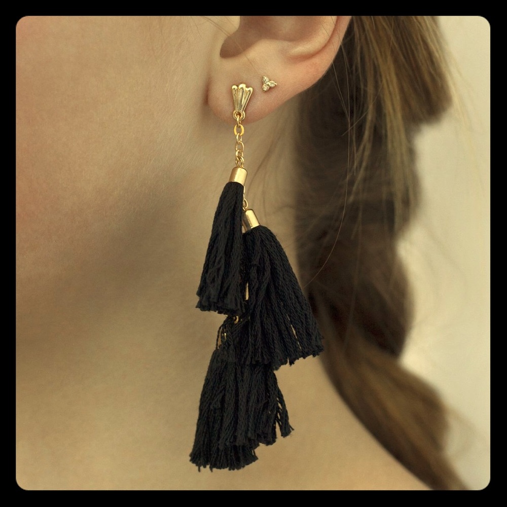 Ettika “Daydreamer” Tassel Earrings - Blk and Gold